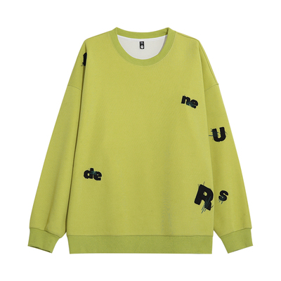 纺布者潮牌大码春秋季刺绣圆领长袖卫衣男加肥加大宽松休闲外套