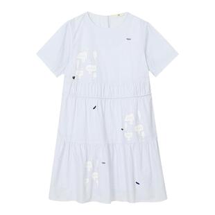 【断码】MIIWII末未23夏浅蓝拼褶可爱印图全棉连衣裙L232500
