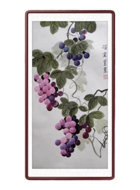 手绘国画装饰画竖版葡萄