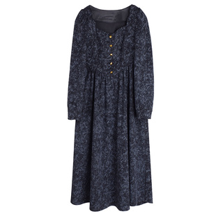 特大码女装复古印花名媛风加厚秋冬240斤通勤胖妞显瘦轻奢连衣裙