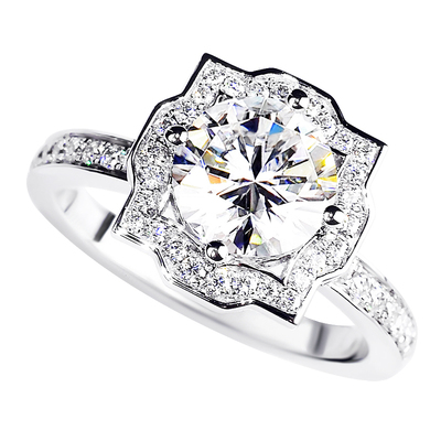 hw培育钻莫桑石戒指几何造型个性