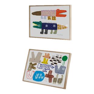 多巴胺ins风糖果色卡通动物纯装饰画内芯海报儿童房挂画替换横版