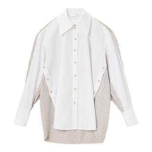 OVV Outlet 秋冬新女条纹拼接撞色纽扣纸片廓形棉感长袖休闲衬衫