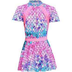 宜肤美人鱼女童游泳衣儿童女孩2025新款6-10岁中大童可爱连体防晒