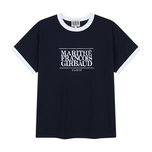 MARITHE经典LOGO滚边T恤情侣男女同款撞边复古印花短袖上衣2026夏