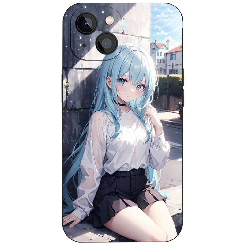 温柔甜美蓝发少女清新日系风磨砂硅胶手机壳动漫周边适用iPhone17ProMax苹果16小众个性二次元防摔磁吸保护套