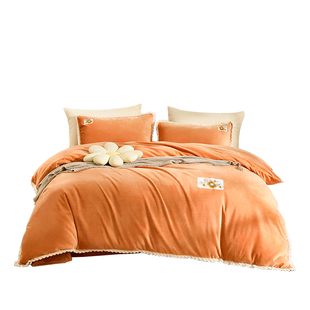 富安娜家纺牛奶绒三四件套珊瑚绒法兰绒加厚保暖床单被套绒面套件