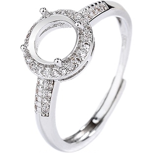 冷淡风开口女戒指空托镀S925纯银镶嵌宝石翡翠椭圆形戒面圆形蛋面