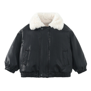 女童加绒皮衣外套秋冬季2025新款超好看儿童初冬装女宝宝加厚衣服