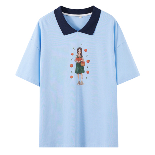 夏季套装初中生休闲学院风少女套服中学生翻领短袖T恤短裤两件套