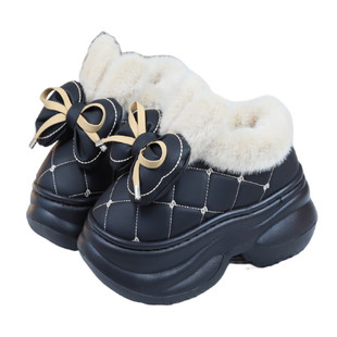 可爱兔耳蝴蝶结棉拖鞋女款2025新款冬季加绒加厚防滑厚底棉鞋
