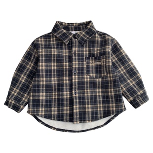 男童格子长袖衬衫秋冬款2025新款男孩冬装加绒上衣儿童薄绒衬衣潮