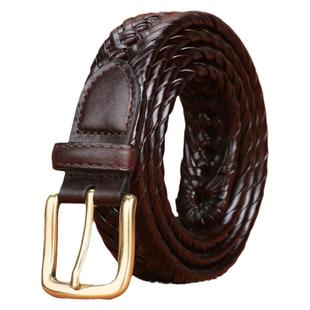 Jeep编织皮带男免打孔百搭复古头层纯牛皮编制真皮腰带男潮流时尚