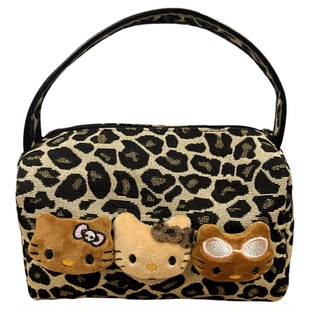 包包女新款可爱kt帆布手提包辣妹豹纹轻奢便携零钱包大容量化妆包