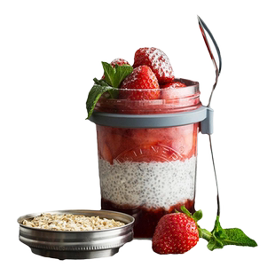 密封罐玻璃食物罐子早餐杯子牛奶隔夜燕麦片带盖勺便携方便生活