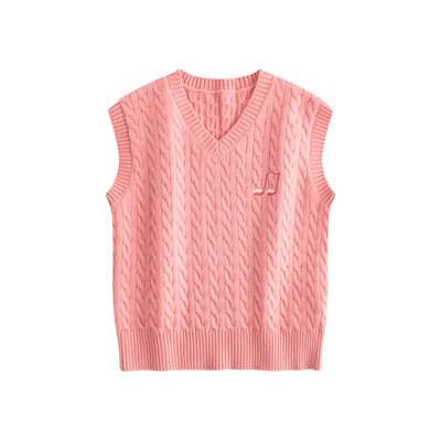 riverstone plus韩系学院风麻花针织衫春季V领时尚百搭音符背心女