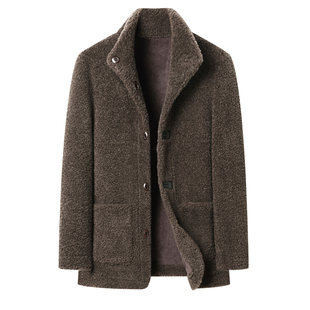 立翻领含羊毛颗粒绒夹克男加厚高级感仿皮毛一体羊剪绒两面穿外套