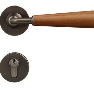 汇泰龙中古风黑胡桃木色门锁静音卧室室内分体房门锁门把手DS1031