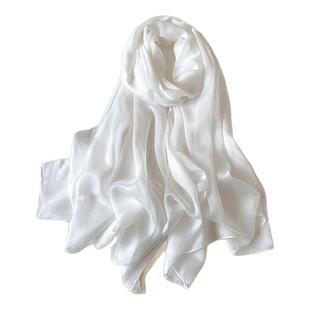 白色真丝围巾女春秋薄款防晒酒红色缎面丝绸爆款丝巾时尚妈妈披肩