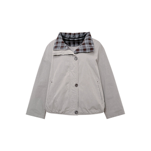 NAZ那子大码冬装90白鹅绒拼格立领外套胖mm美式复古假两件羽绒服