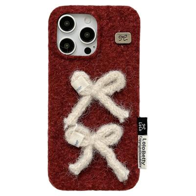 jze 秋冬ins韩系毛绒蝴蝶结适用苹果17ProMax手机壳iphone15新款16pro女13高级感15pro腕带挂绳14防摔保护套