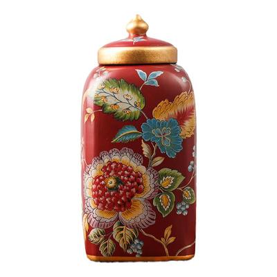 陶瓷红色糖罐电视柜美式复古摆件