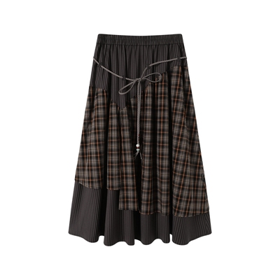 TGNS串珠不规则拼接格纹半身裙