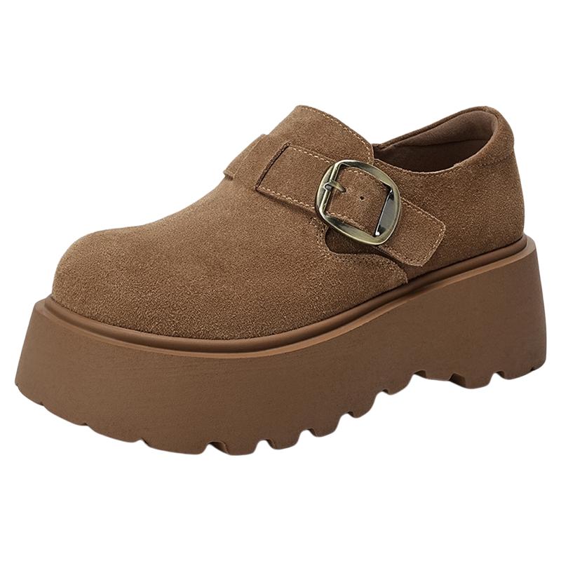 千百度全包勃肯鞋女款秋冬2025新款单鞋休闲鞋厚底乐福鞋加绒棉鞋