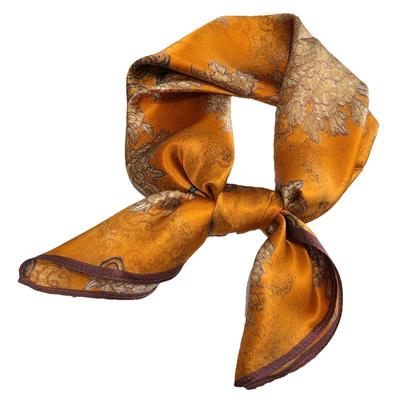 桔黄色真丝小丝巾女高档时尚百搭