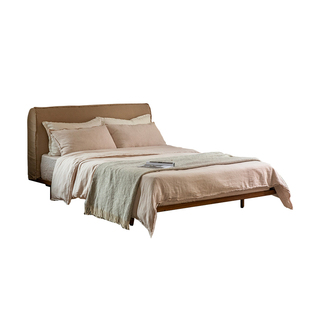 叕木|印尼进口柚木日式侘寂风可拆洗亚麻双人床全实木主卧布艺床