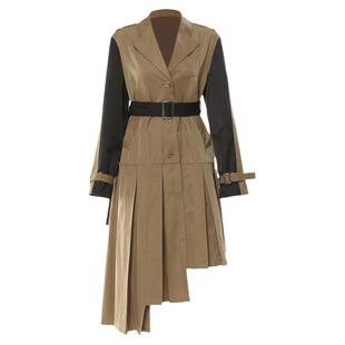 EAM STUDIO英伦风不对称压褶下摆风衣外套女配腰带收腰中长款大衣