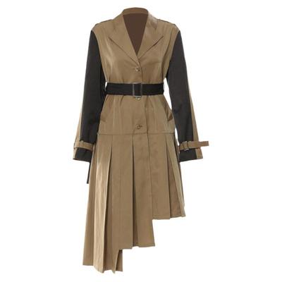 英伦风不对称压褶下摆风衣外套女