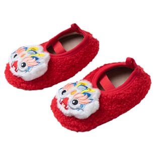 巴拉巴拉宝宝地板袜红色新年款保暖防滑婴儿学步袜子步前地板鞋潮