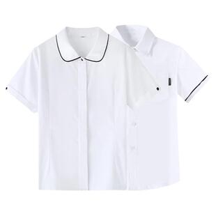 中小学生女童白短袖衬衫男童全棉白色衬衫学院风校服园服