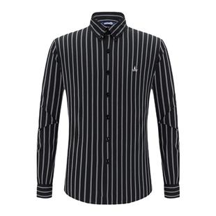 Navigare意大利小帆船春季长袖衬衫男黑色高档条纹衬衣休闲寸衫