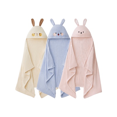 三利卡通可爱连帽儿童浴巾斗篷式