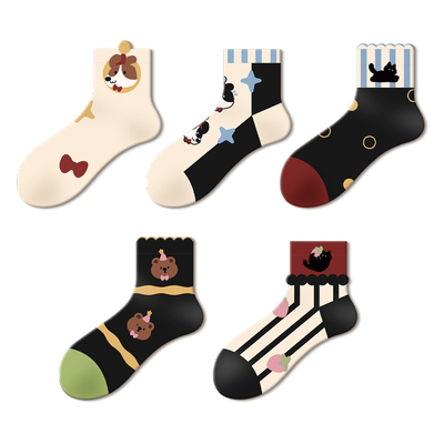 短筒袜子女ins潮2026新款夏季中筒袜卡通可爱复古无骨短袜女春秋