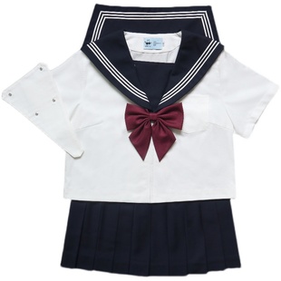 阿车家大码jk胖mm正统白三本基础款水手服学院风中裙短长袖套装女