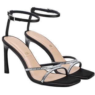 CHARLES＆KEITH26春新款SL1-60920058一字带亮钻高跟露趾凉鞋婚鞋