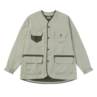 BackBoneSeven防水拼接夹克无领圆领多口袋宽松工装山系外套日系