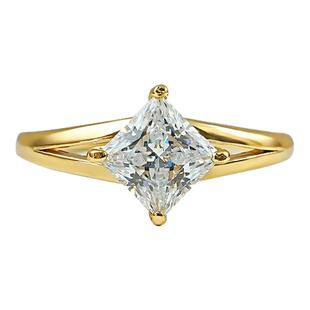 唯美星芒公主方通体s925银高碳钻单指女戒指简约女环时尚银饰气质