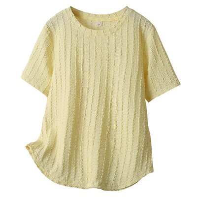 大码纯色肌理感褶皱短袖T恤女夏