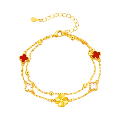 999足金四叶草黄金手链送女友