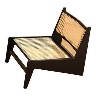 躺椅沙发椅实木藤椅中古侘寂复古单人民宿设计藤编昌迪加尔袋鼠椅