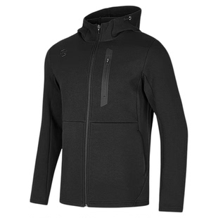 斯凯奇秋季新品男士针织连帽外套碳黑色经典复古配色舒适不易起球