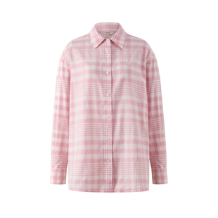 【30%亚麻】Eland衣恋衬衫女学院风宽松格纹通勤上衣2025秋季新款