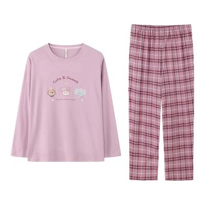 达尔丽柔软睡衣女秋冬纯棉长袖2025新款格子卡通圆领家居服厚套装