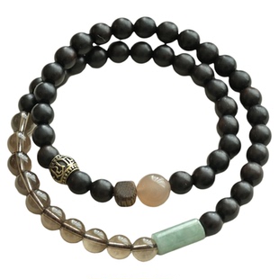 异木石行黑檀木双圈手链木手串茶水晶豆绿翡翠清冷复古平安招财女