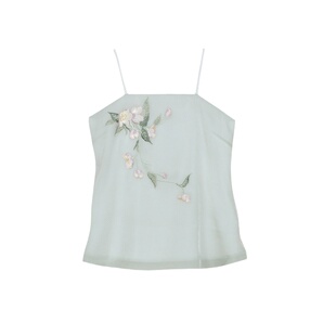 茶话会 清水溪原创 秋季刺绣汉服吊带女棉麻百搭打底吊带背心内搭