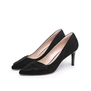 克雷斯丹尼女鞋羊猄皮尖头高跟鞋女迷人细跟法式浅口单鞋